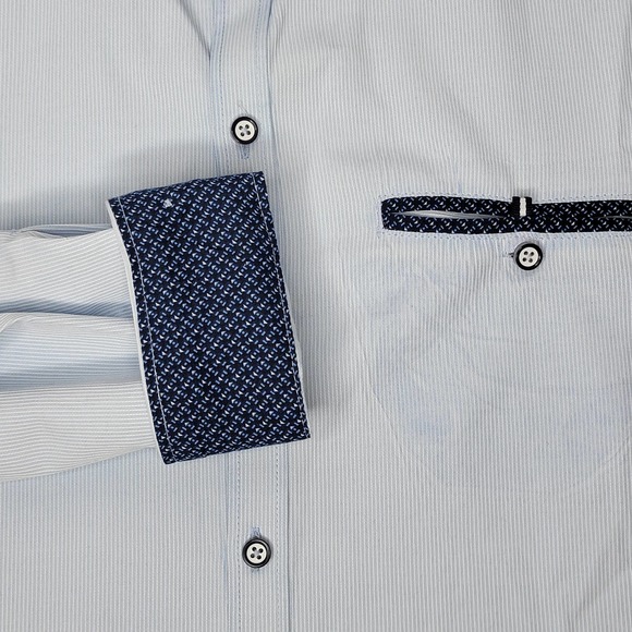 Craft Flow Seersucker Sky Blue Long Sleeve Pattern Flip Cuff Button Shirt Large - Picture 4 of 10